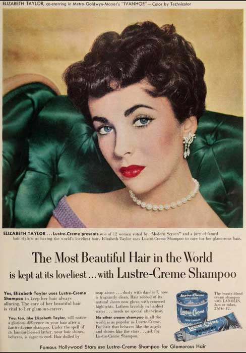 vintage ad for shampoo with Elizabeth Taylor