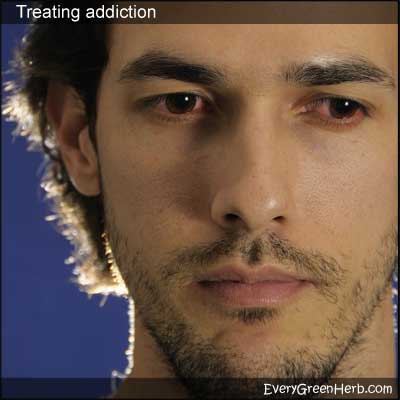 Man with red eyes fighting addiction