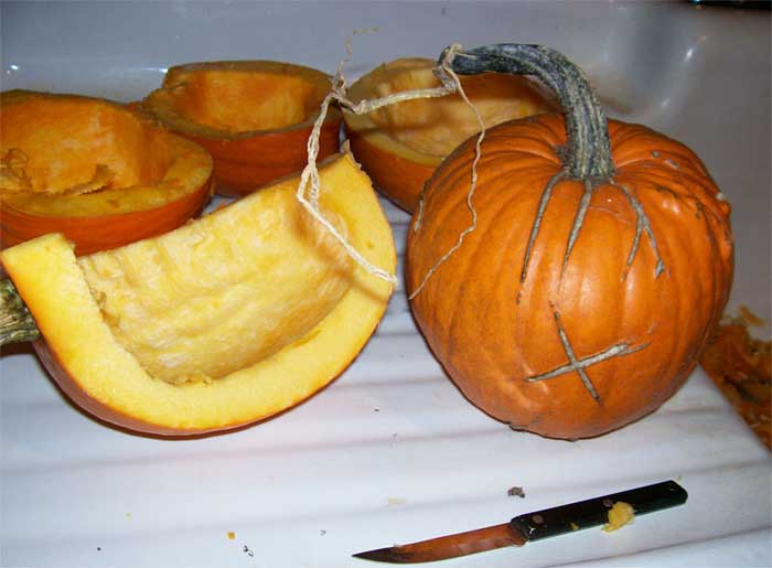 Cutting pumpkin for pies