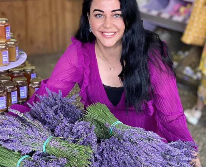 Woman with bundles of lavender